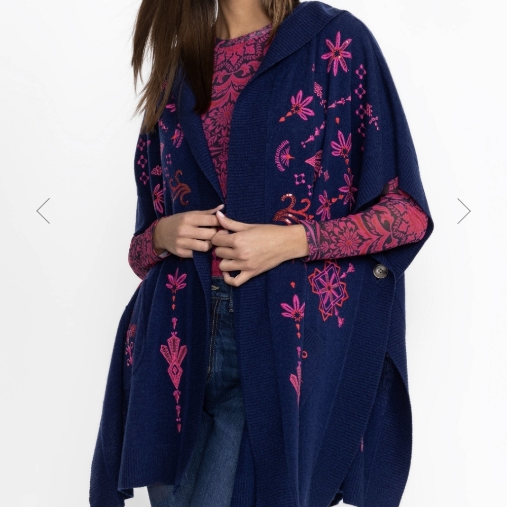 Johnny Was Classic Cape Blue W/Pink  O/S Never Worn New With Tags